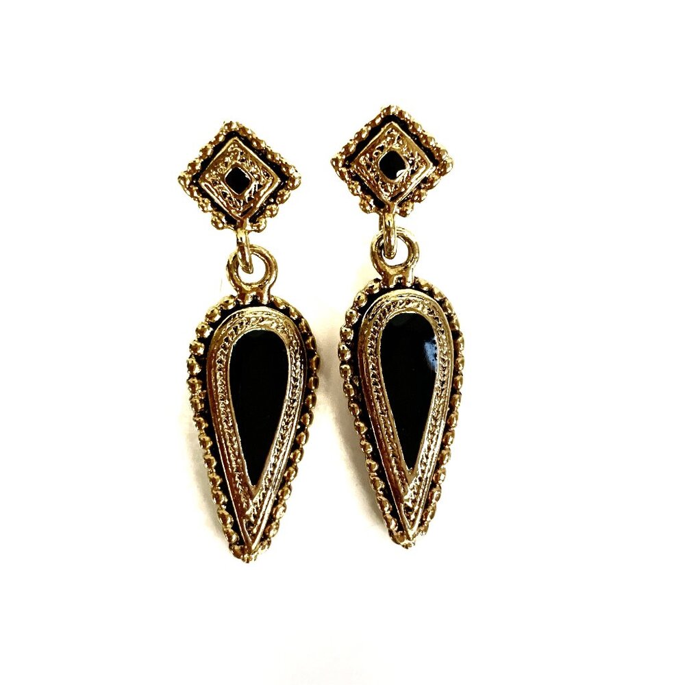 Gold and Black Dangle Post Earrings
